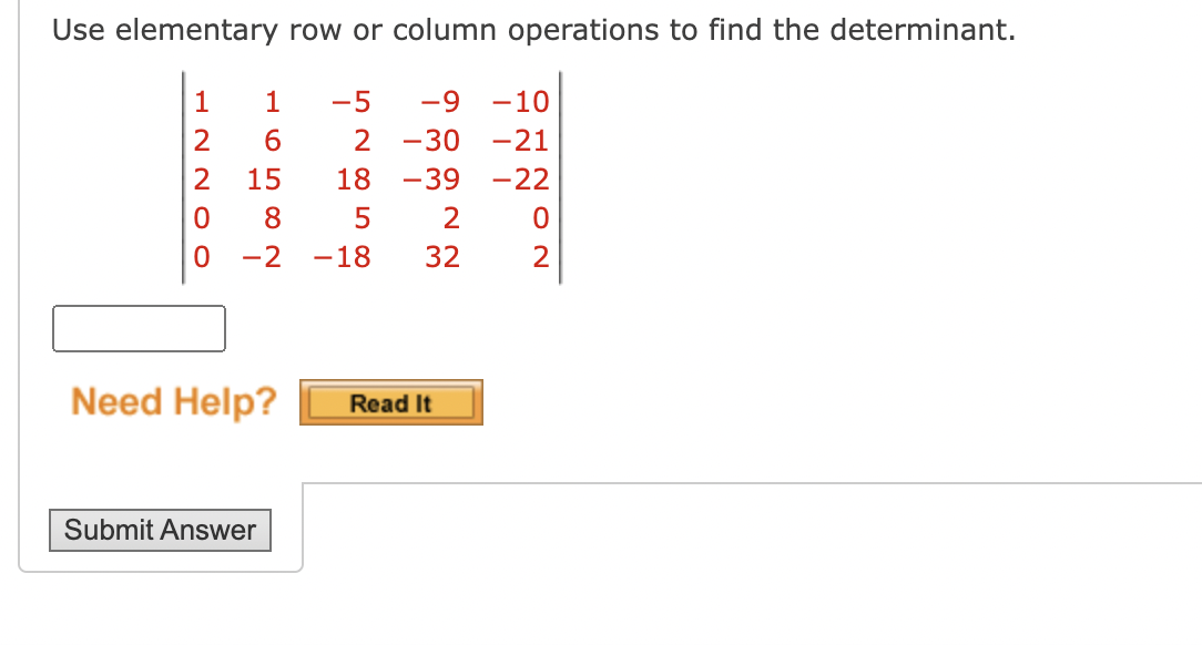 Solved Use elementary row or column operations to find the Chegg