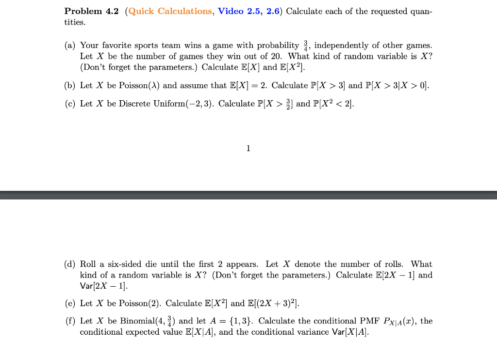 Solved Problem 4.2 (Quick Calculations, Video 2.5, 2.6) | Chegg.com