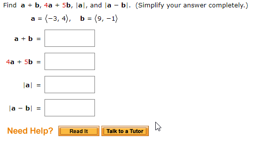 Solved Find A B, 4a + 5b, La|, And La - B|. (Simplify Your | Chegg.com