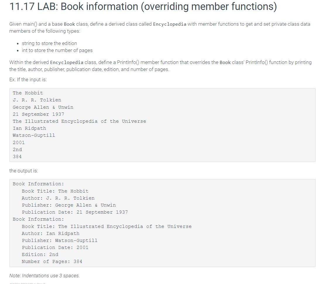 Solved Given main 0 and a base Book class, define a derived | Chegg.com