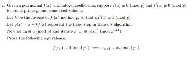 1 Given A Polynomial F X With Integer Coefficien Chegg Com