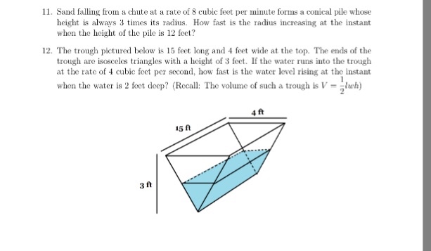 Solved Sand falling from a chute at a rate of 8 cubic feet | Chegg.com