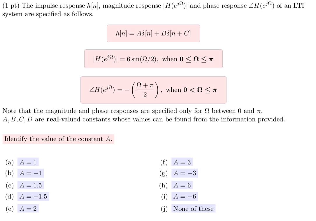 Solved The Impulse Response H N Magnitude Response H E Chegg Com