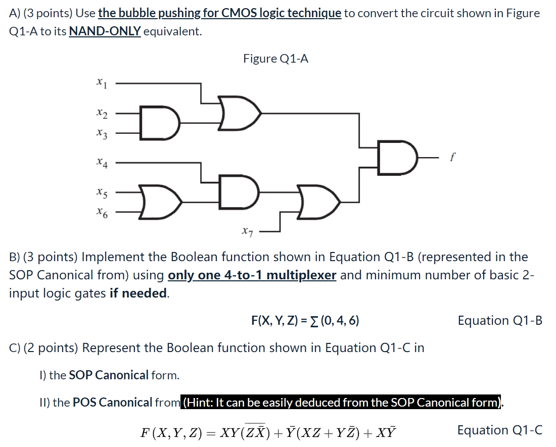 Solved A) (3 points) Use the bubble pushing for CMOS logic