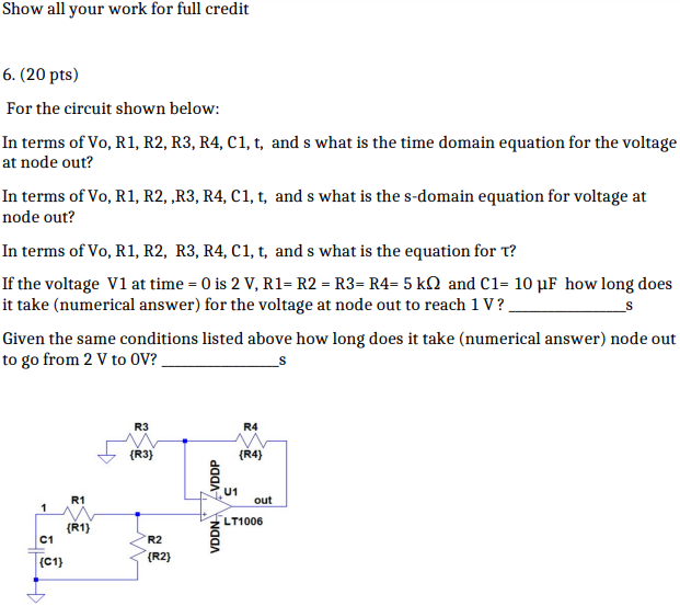 Solved 6. (20 pts) For the circuit shown below: In terms of | Chegg.com