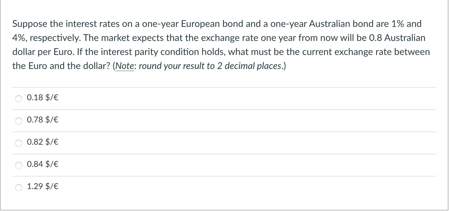 Solved the interest rates on a one-year European | Chegg.com