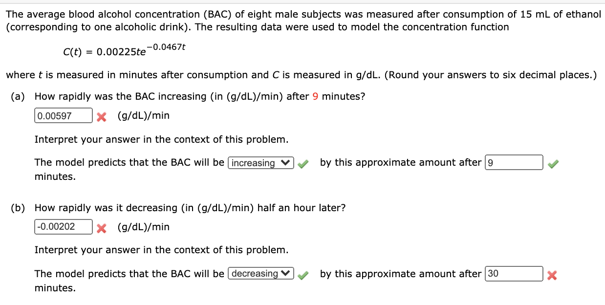Solved The average blood alcohol concentration (BAC) of