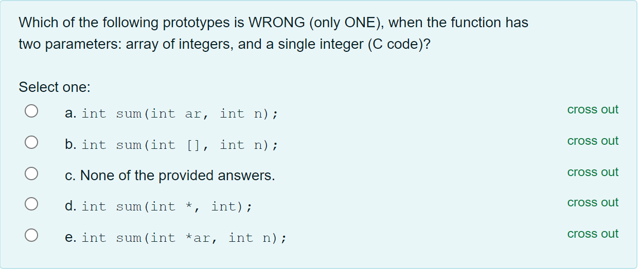 Solved Which of the following prototypes is WRONG (only | Chegg.com