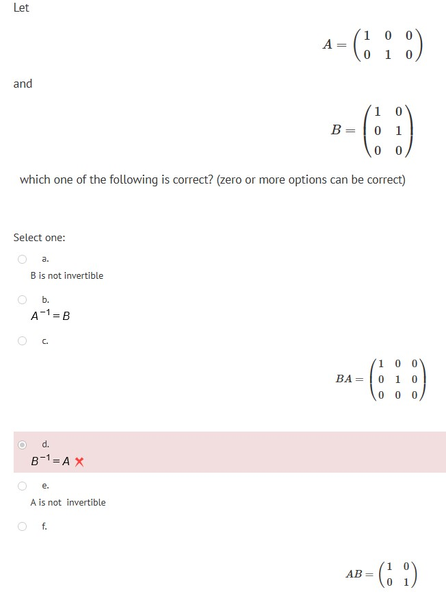 Solved Let A = (1 0 0 010) and B= (1 0 0 1 00) which one of | Chegg.com