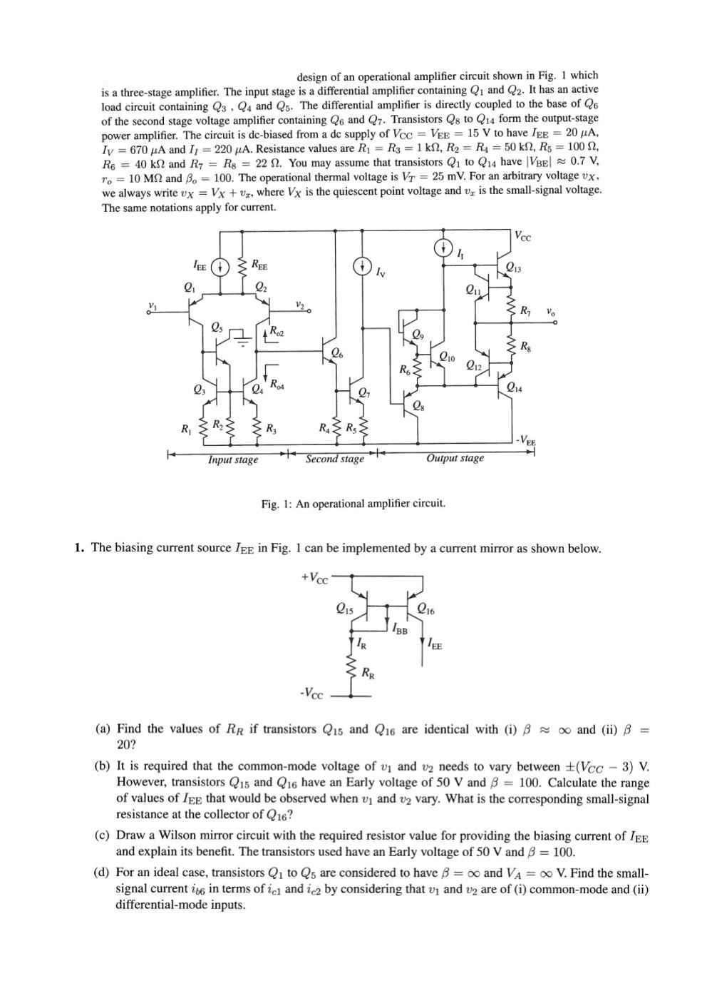 design of an operational amplifier circuit shown in Circuit Diagram