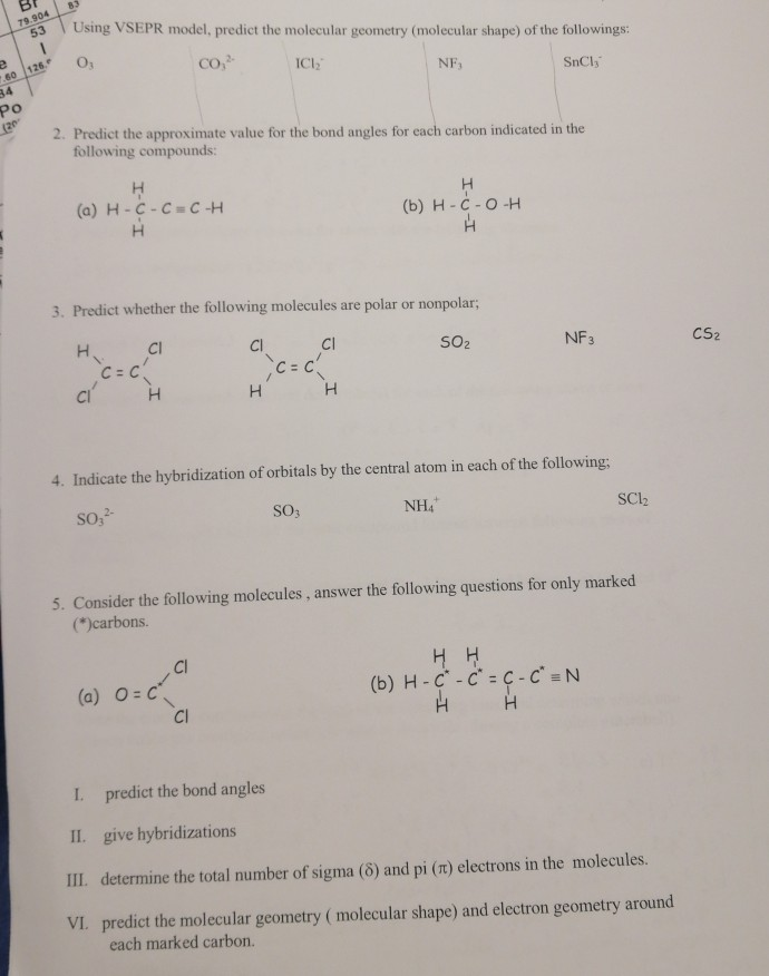 Solved B! 03 79.904 153 Using VSEPR Model, Predict The | Chegg.com