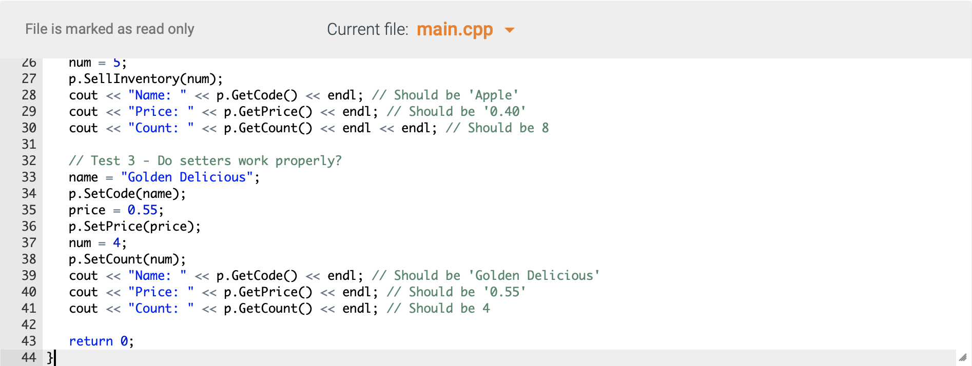 Solved 23.10 LAB: Product class Given main() and Product.h, | Chegg.com