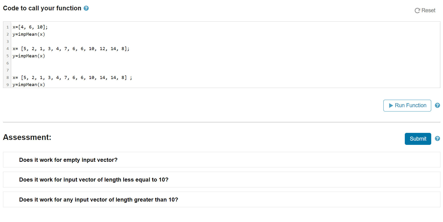 Solved Nrite a MATLAB function called "impMean" that will | Chegg.com