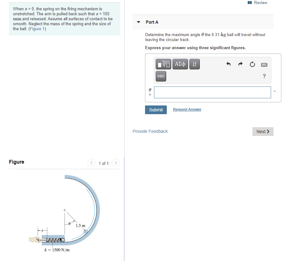 Solved Review When s = 0, the spring on the firing mechanism | Chegg.com