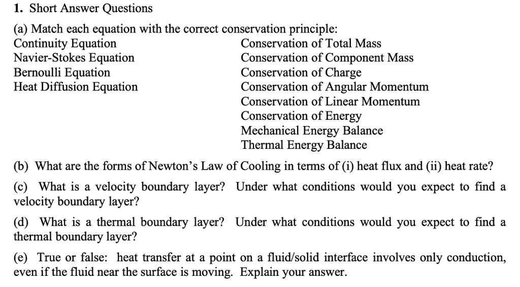 Solved 1. Short Answer Questions (a) Match each equation | Chegg.com