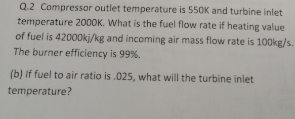 Solved Q.2 Compressor outlet temperature is 550K and turbine | Chegg.com