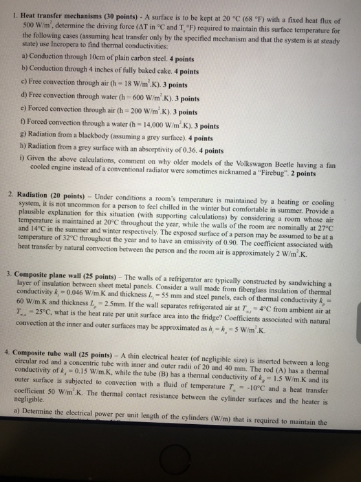 Solved 1. Heat transfer mechanisms (30 points) - A surface | Chegg.com