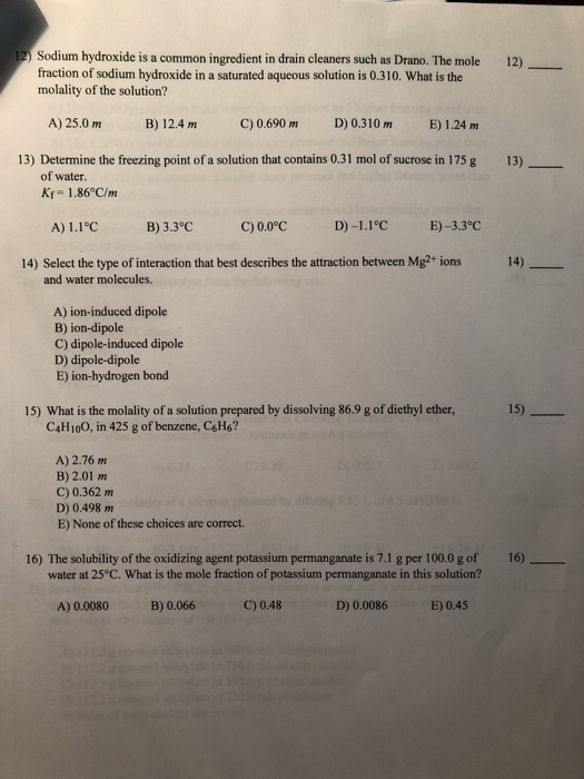 Solved Sodium hydroxide is a common ingredient in drain