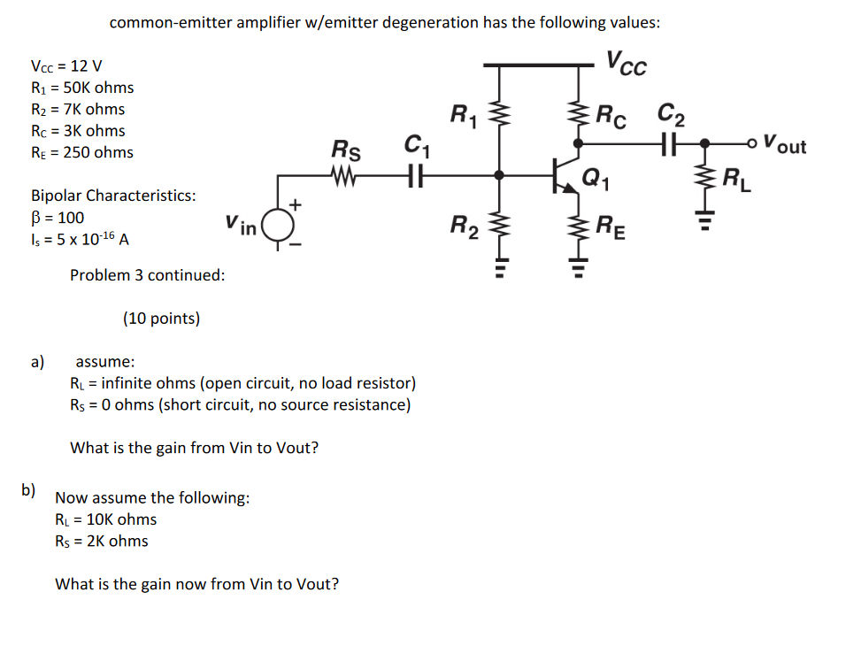 Solved commonemitter amplifier w/emitter degeneration has