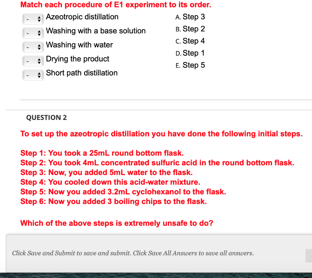 Solved Match each procedure of E1 experiment to its order. 4