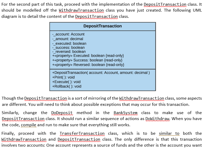Solved This practical task asks you to extend the banking | Chegg.com