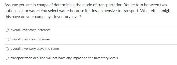 Solved Assume you are in charge of determining the mode of | Chegg.com