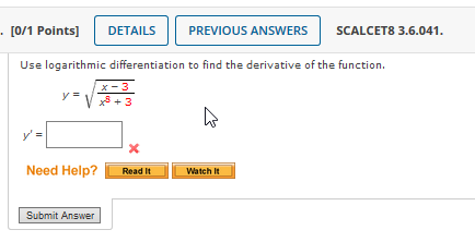 Solved - [O/1 Points] DETAILS PREVIOUS ANSWERS SCALCET8 | Chegg.com