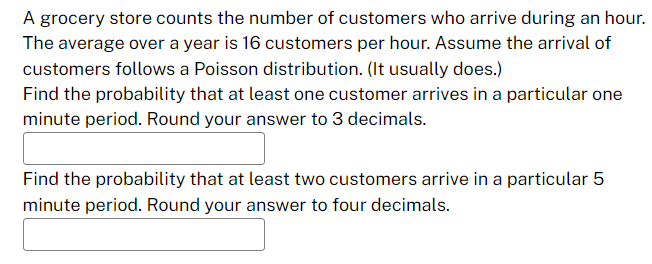 Solved A grocery store counts the number of customers who | Chegg.com