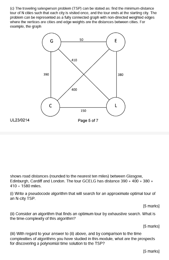 Solved (c) The Traveling Salesperson Problem (TSP) Can Be | Chegg.com