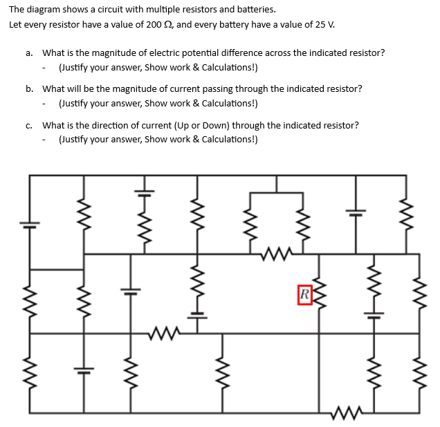 Solved The diagram shows a circuit with multiple resistors | Chegg.com