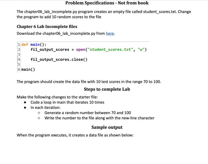 Solved Problem Specifications - Not from book The | Chegg.com