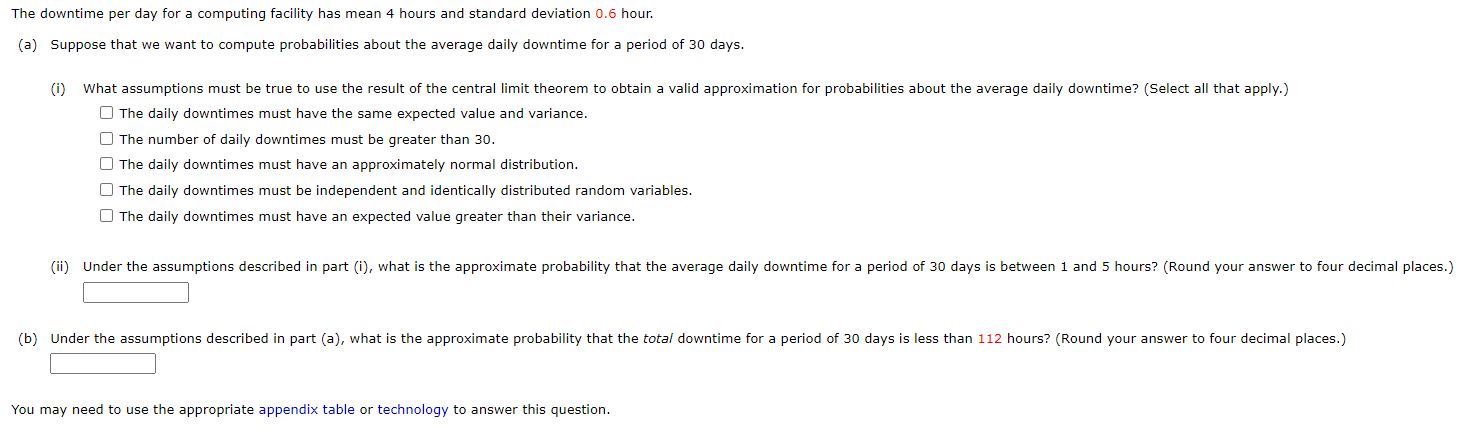 Solved The Downtime Per Day For A Computing Facility Has Chegg