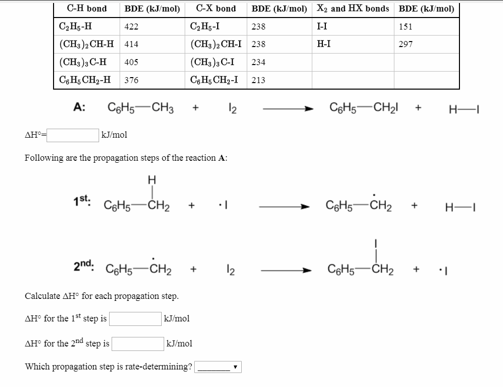 Solved Using The Table Of Bond Dissociation Enthalpies | Chegg.com