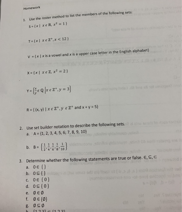 Solved Homework Use Roster Method List Members Following Sets 1 S X Xer X2 1 Ioaieait T Xi Xez X Q