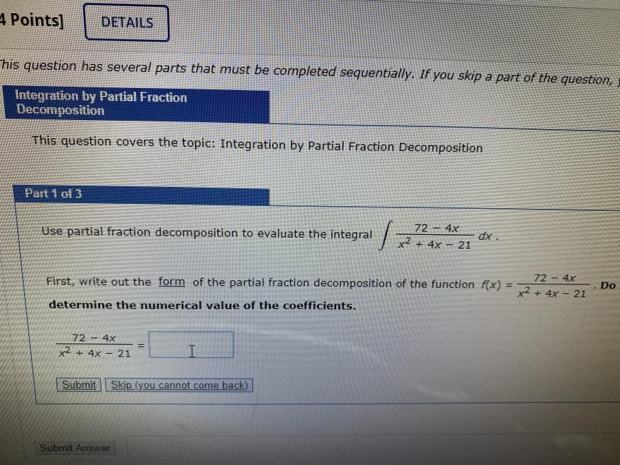 Solved 4 Points] DETAILS This question has several parts | Chegg.com