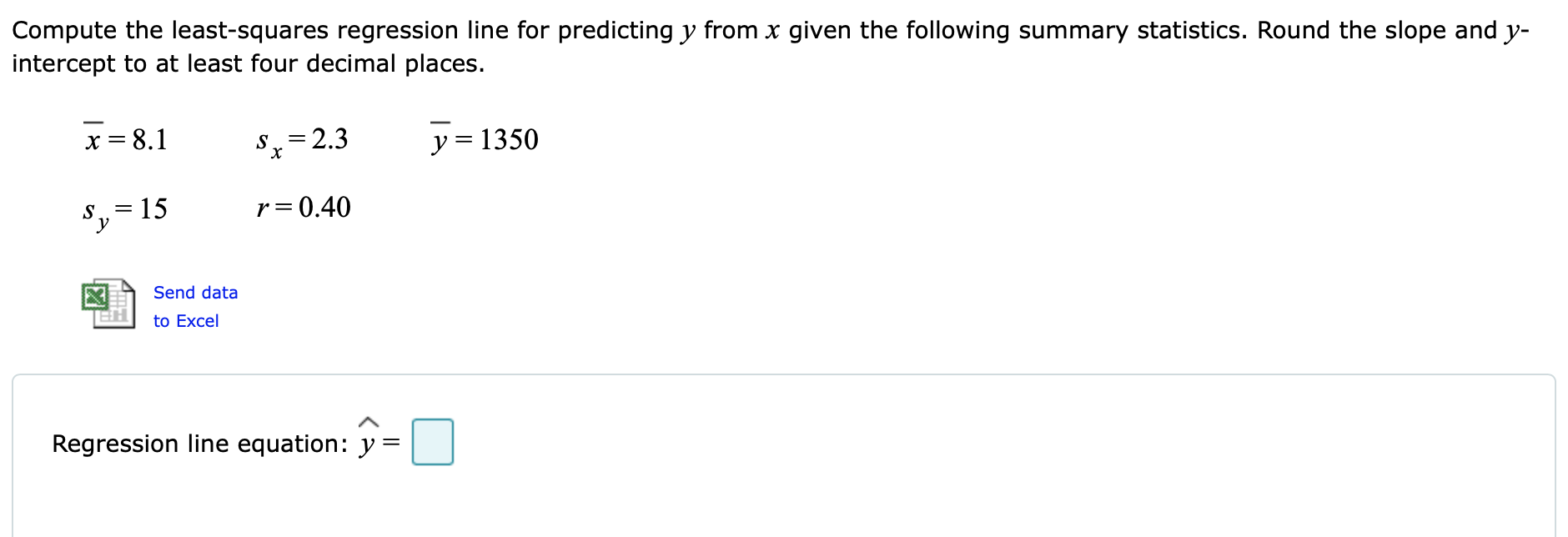 Solved Compute the least-squares regression equation for the | Chegg.com