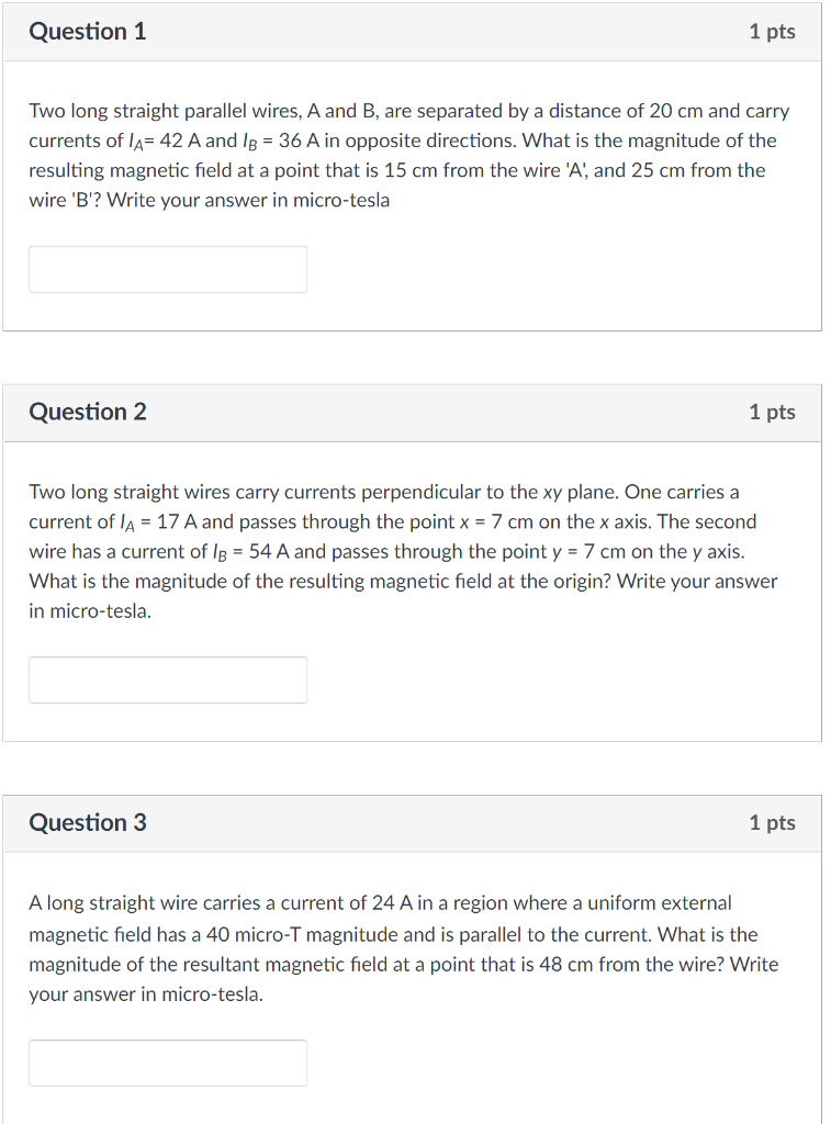 Solved Question 1 1 Pts Two Long Straight Parallel Wires A Chegg Solved Question 1 1 Pts Two Long Straight Parallel Wires A Chegg