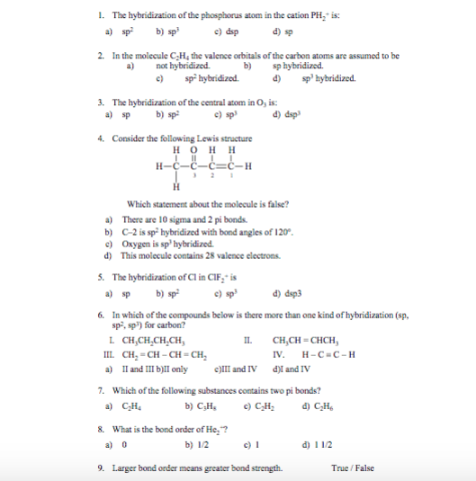 Solved 1. The hybridization of the phosphorus atom in the | Chegg.com