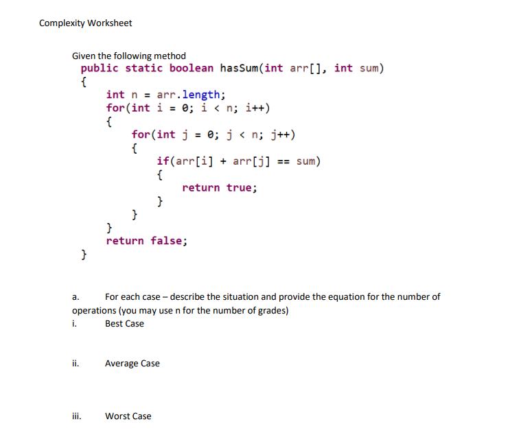 Solved b. i. What is the ol) of each equation ? Best Case | Chegg.com