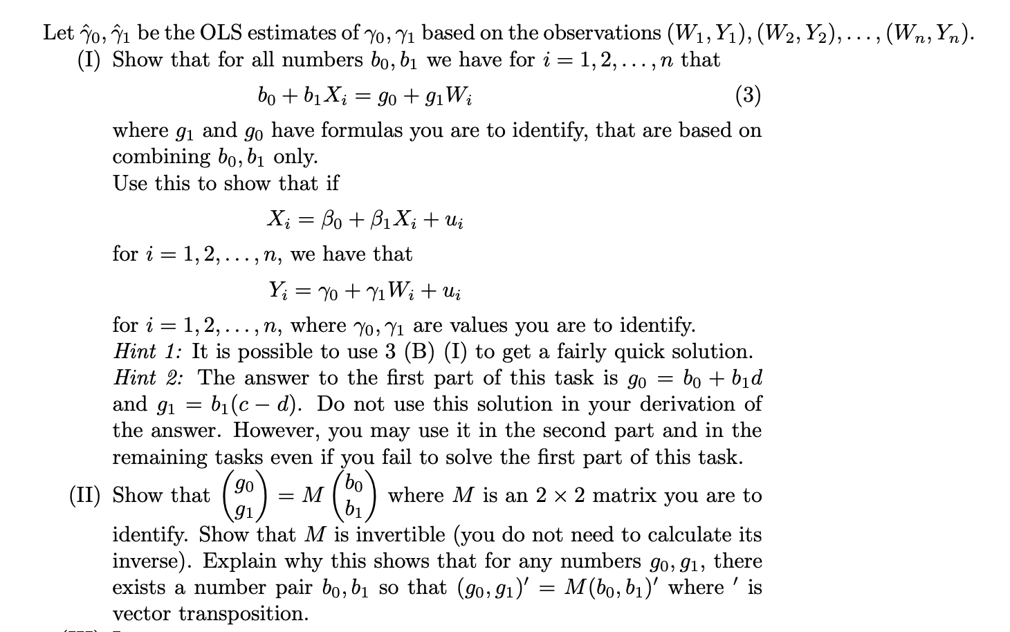 Solved Let γ^0,γ^1 be the OLS estimates of γ0,γ1 based on | Chegg.com