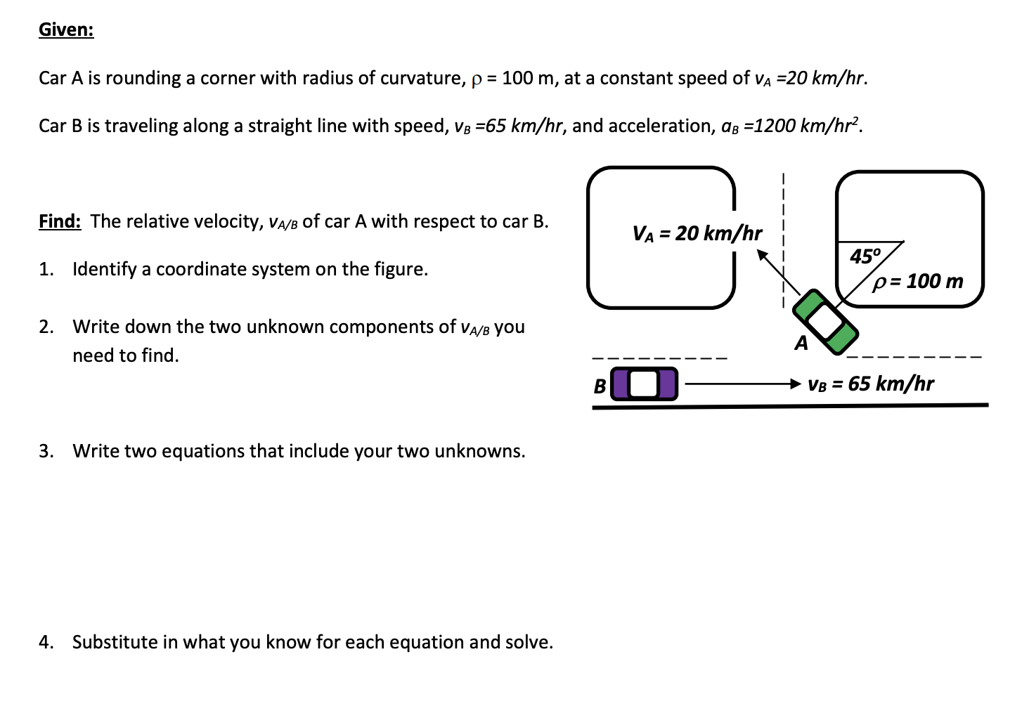 Car Rounding Corner Solved Given: Car A is rounding a corner with radius of | Chegg.com