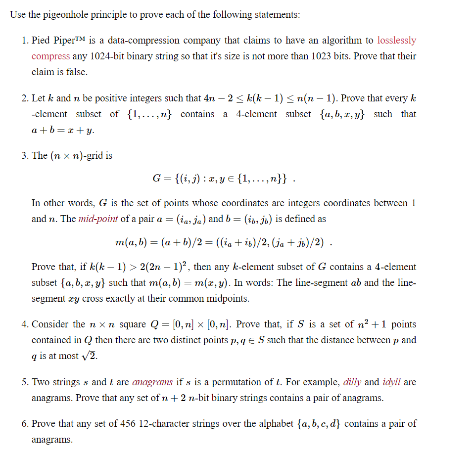 Use The Pigeonhole Principle To Prove Each Of The Chegg Com