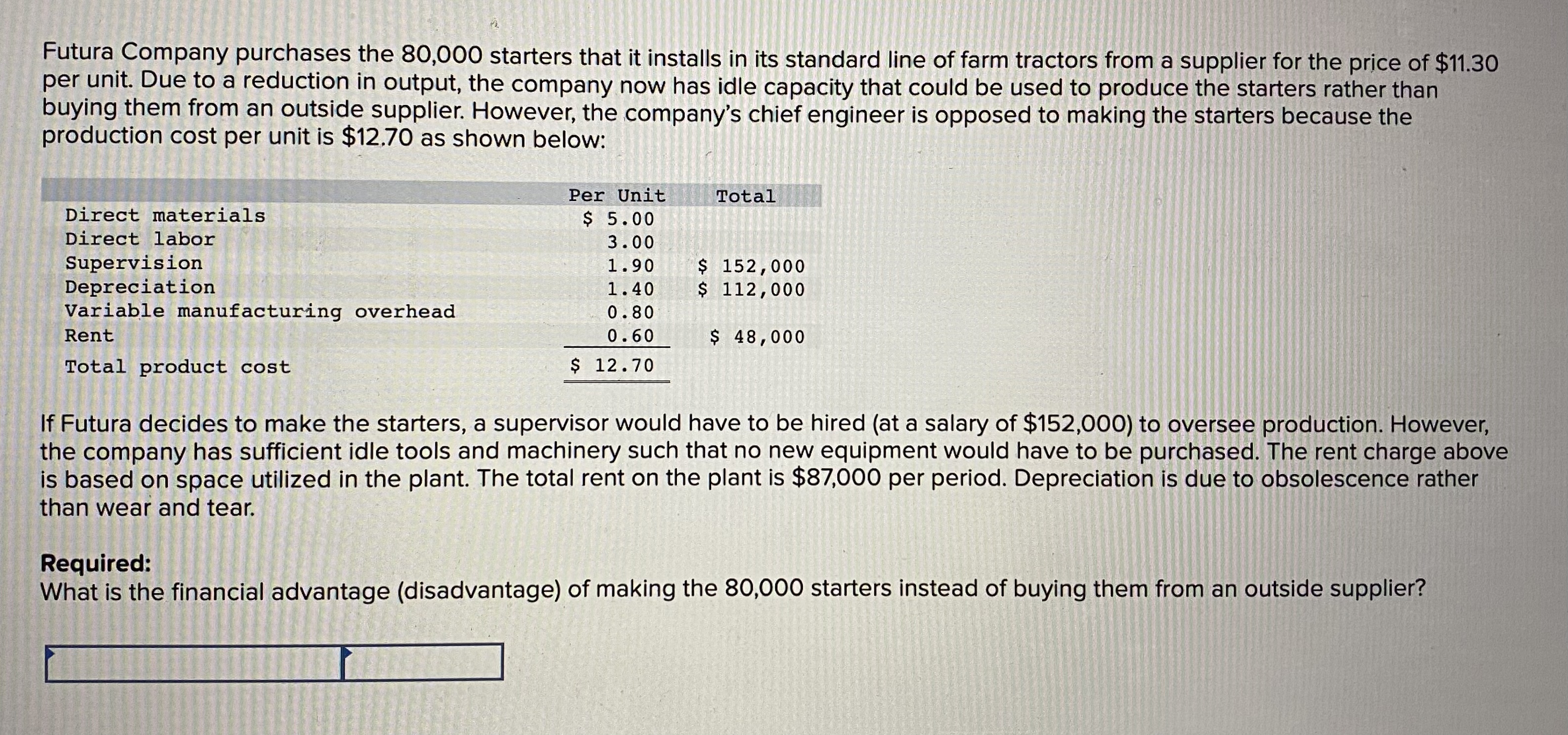 Solved Futura Company purchases the 80,000 starters that it | Chegg.com