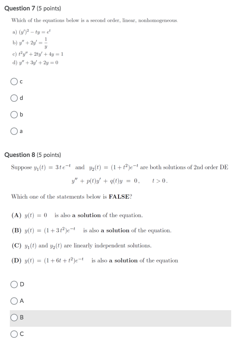 Solved Question 7 (5 points) Which of the equations below is | Chegg.com
