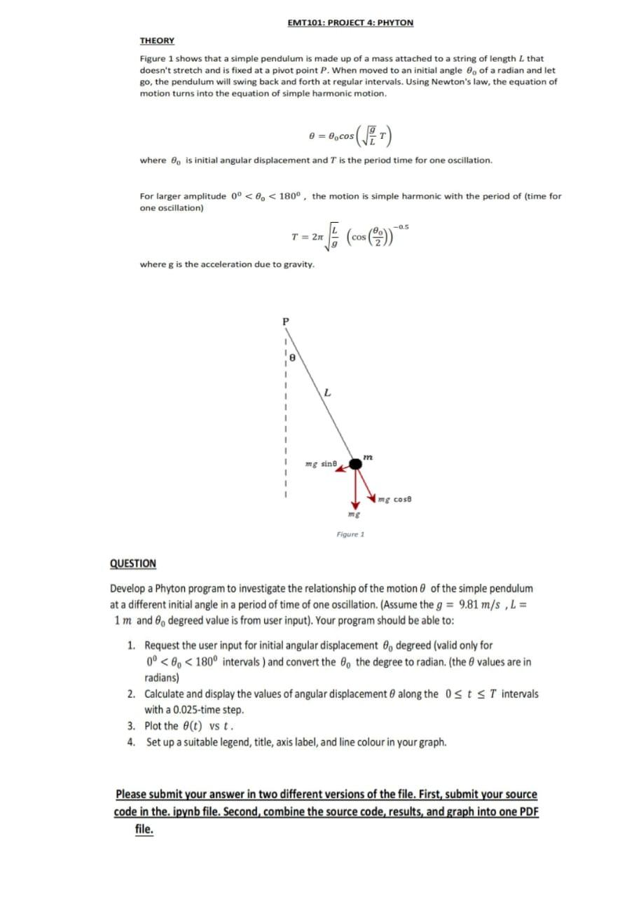 [Solved] THEORY Figure 1 shows that a simple pendulum is