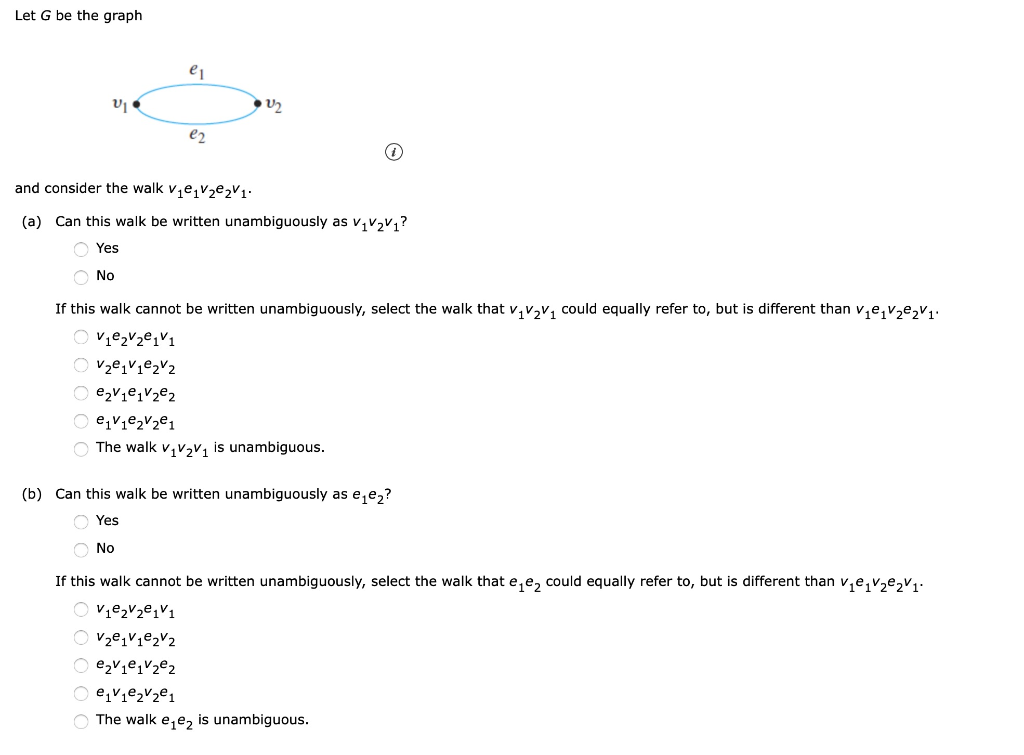 Solved Let G Be The Graph Ei Ul U2 E2 And Consider The Wa Chegg Com