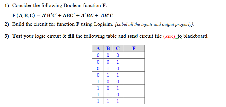 Solved 1) Consider The Following Boolean Function F: F | Chegg.com