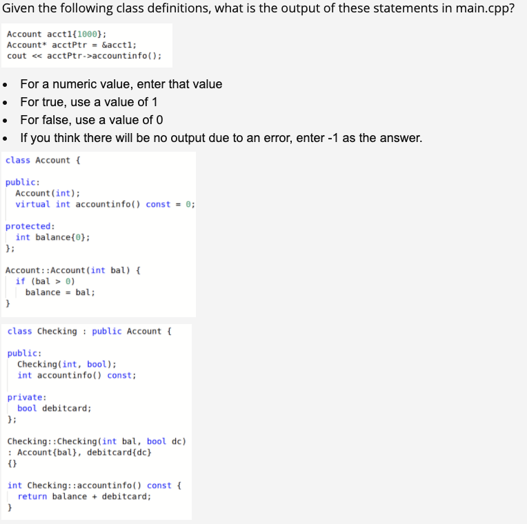 Solved Given the following class definitions, what is the | Chegg.com