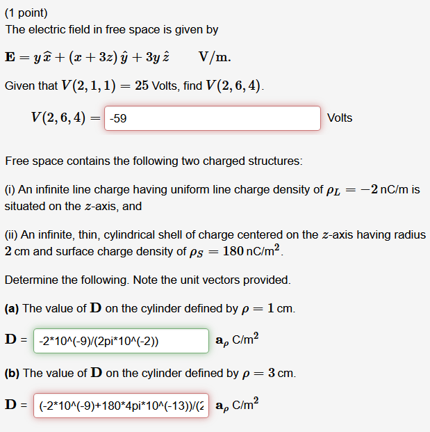 Solved 1 Point The Electric Field In Free Space Is Give Chegg Com