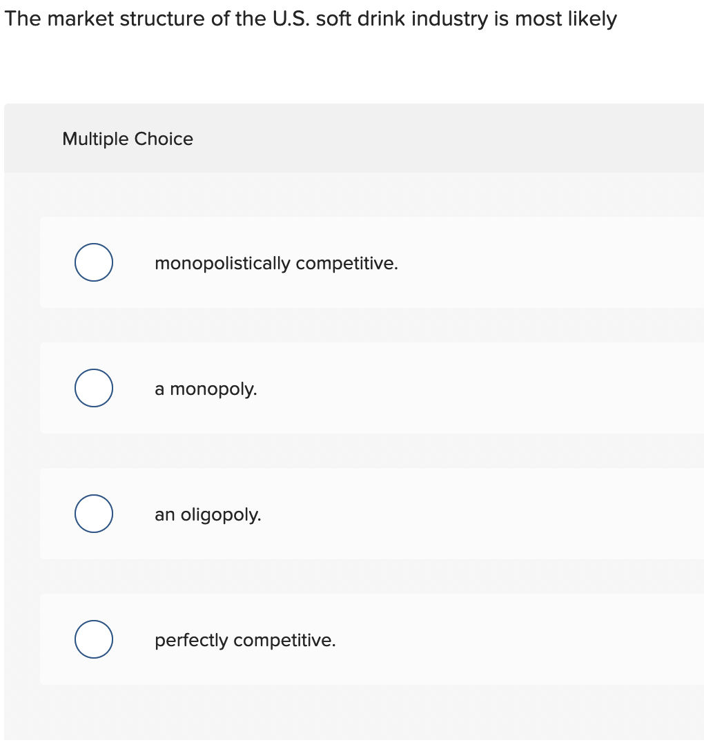 Solved The market structure of the U.S. soft drink industry